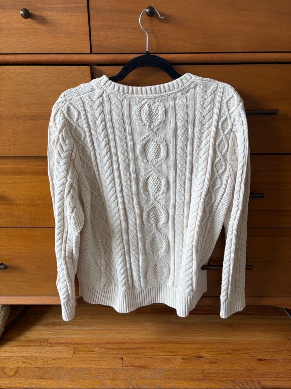 L.L. Bean Women’s Cream Cable Crewneck Sweater - Picture 3 of 6